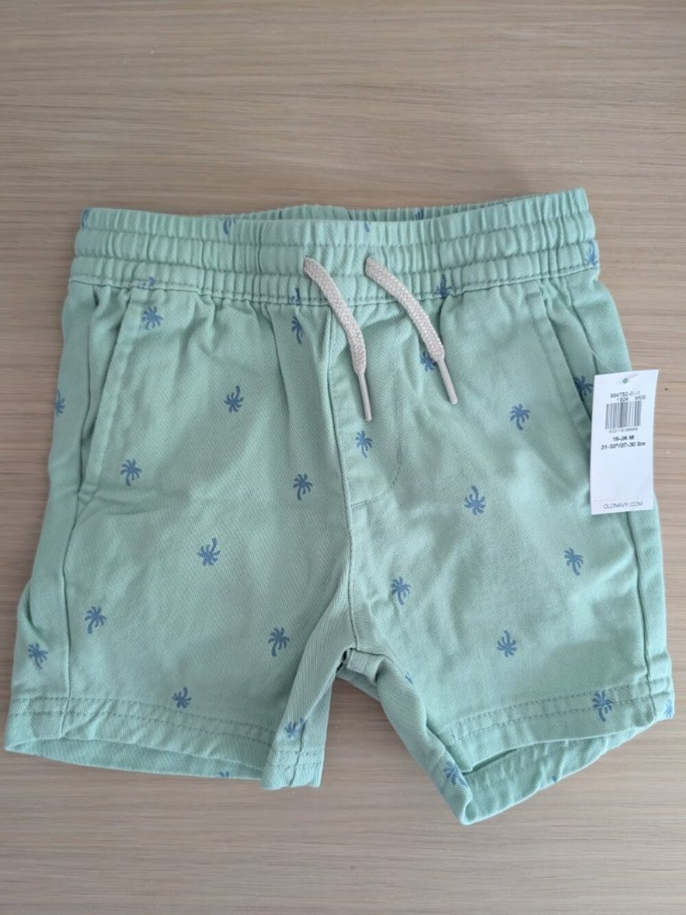 Old Navy Twill Printed Palm Tree Drawstring Shorts Toddler Boys 18-24M, Green
